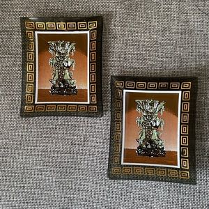 Set of Vintage Glass Ashtray/Trinket  Miniature Green Theme